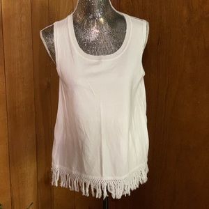 Sail to sable . White fringe trim tank top .